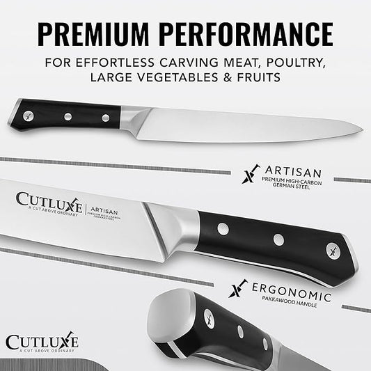 Cutluxe Turkey Carving Knife Set – Carving Fork & Knife for Meat, BBQ, Brisket – Razor Sharp Premium German Steel Full Tang, Ergonomic Handle Artisan Series