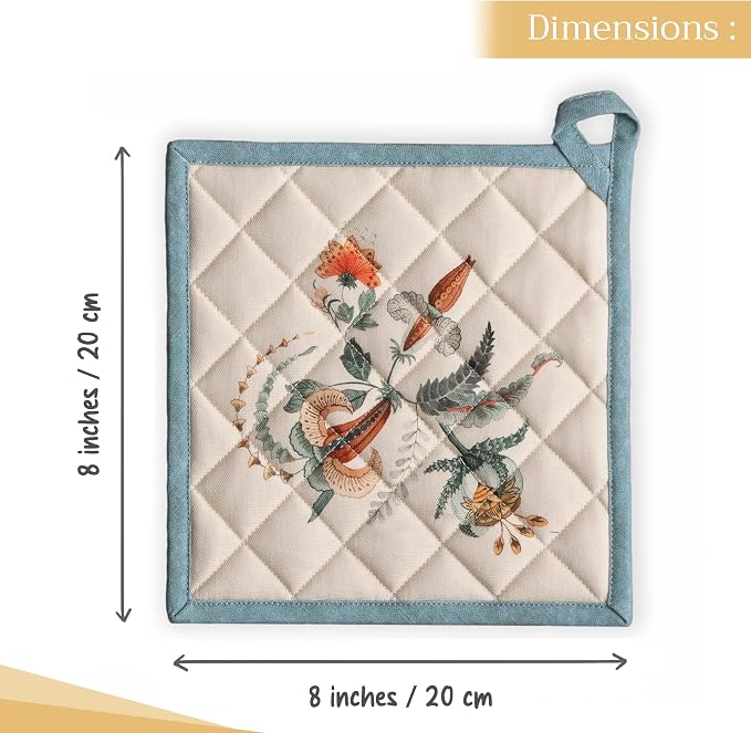 Maison d' Hermine Pot Holders 100% Cotton Potholders (8" x 8", Pack of 2) | Heat Resistant Hot Pads with Loop BBQ Cooking Baking Hotel Kitchen Handling Hot Pans Thanksgiving Christmas - Dalida