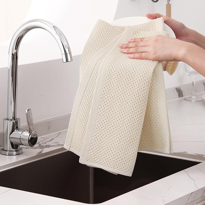 Homaxy 100% Cotton Oversized Waffle Weave Kitchen Towels, 7-Pack, Beige | 20 x 28 Inches, Ultra Soft Absorbent Dish Towels, Quick Drying Large Cleaning Towels