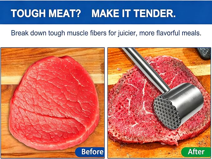 304 Stainless Steel Meat Tenderizer Mallet, Dual-Sided Meat Hammer for Steak & Chicken | meat tenderizer mallet with dual-sided design for tenderizing and flattening steak, chicken, pork. Dishwasher safe