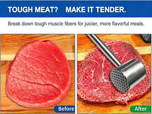 304 Stainless Steel Meat Tenderizer Mallet, Dual-Sided Meat Hammer for Steak & Chicken | meat tenderizer mallet with dual-sided design for tenderizing and flattening steak, chicken, pork. Dishwasher safe