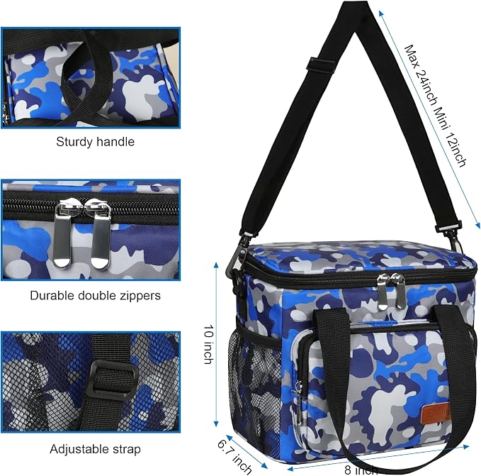 Lunch Bags for Women/Men, Insulated Lunch Bag for Work Office - Lunch Cooler Bag Leakproof Lunch Box with Adjustable Shoulder Strap - Blue Camouflage