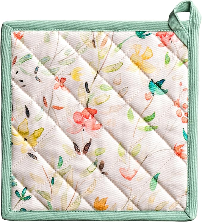 Maison d'Hermine Pot Holders 100% Cotton Heat Resistant Potholders 8" x 8" Hot Pads with Loop BBQ, Cooking, Baking, Grilling, Kitchen, Handling Hot Pans Spring/Summer (Pack of 1, Colmar) | Heat Resistant Hot Pads with Loop BBQ Cooking Baking Farmhouse ...