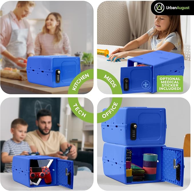 Dual Combination & Keyed Lockbox - Lockable Box for Everyday Use - Multi-Purpose lock for Home & Office Safety - Made of Industrial-Grade Plastic - One Size (Blue)
