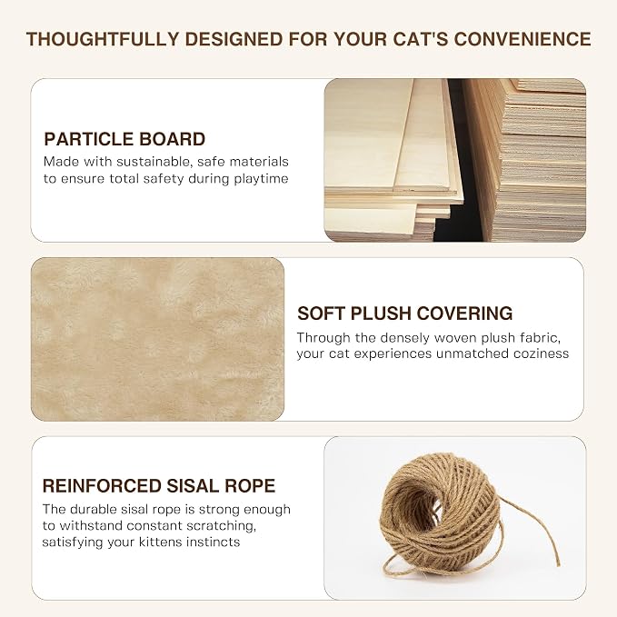 Cat Wall Furniture, 26 in 1 Cat Shelves w/Cat Tree, Tunnel, Beige | Wall Mounted Cats Furniture Set w/Plush Fabric, Cat Climbing Systems for 16 Inch Drywall, with Scratching Posts, Bridge, Moon
