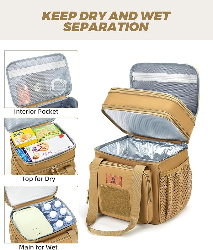 HSHRISH Expandable Large Tactical Lunch Box for Adults, Durable Insulated Lunch Bag with Lots of Storage Space, Cooler Bag for Men Women Work Outdoor Picnic Trip, 16 L, Black