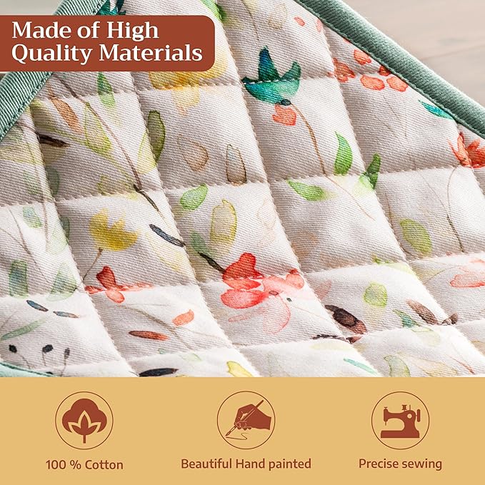 Maison d'Hermine Pot Holders 100% Cotton Heat Resistant Potholders 8" x 8" Hot Pads with Loop BBQ, Cooking, Baking, Grilling, Kitchen, Handling Hot Pans Spring/Summer (Pack of 1, Colmar) | Heat Resistant Hot Pads with Loop BBQ Cooking Baking Farmhouse ...