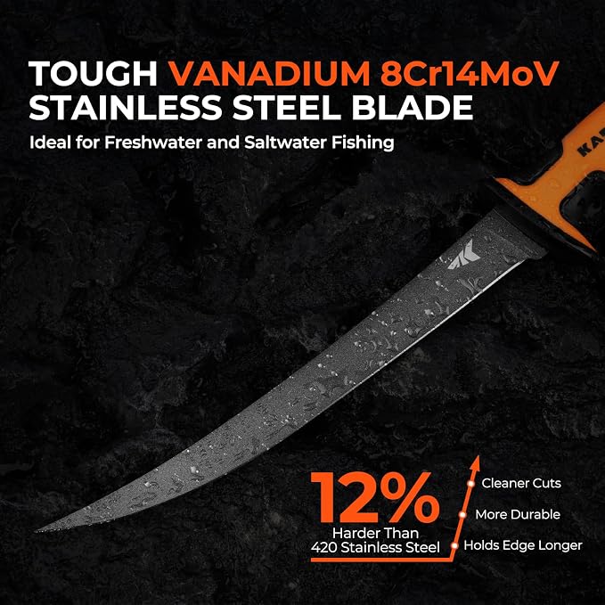 KastKing Ultimate Angler 9" Fillet Knife, Fishing Knife for Men | Sharp Vanadium Stainless Steel Blade, EnduraGrip Handle, Corrosion-Resistant, Sheath with Sharpener & Line Cutter
