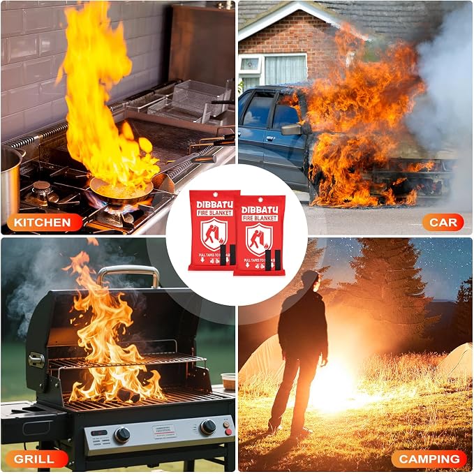 Fire Blanket for Home and Kitchen,Emergency for Small Fire,Reused,Easy Use | Emergency for House Fireplace Car Grill BBQ, Clean No Mess, Stand High Temperature Fibre, Never Expires, for Everyone,2 pcs