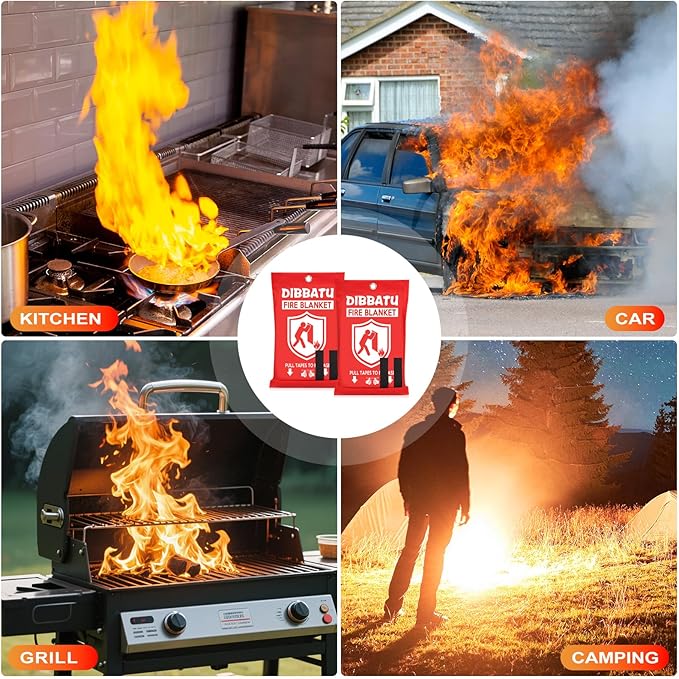 Fire Blanket for Home and Kitchen,Emergency for Small Fire,Reused,Easy Use | Emergency for House Fireplace Car Grill BBQ, Clean No Mess, Stand High Temperature Fibre, Never Expires, for Everyone,4 pcs