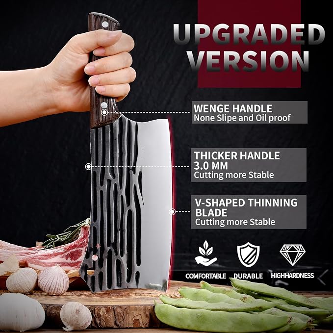 SHI BA ZI ZUO Forged Cleaver Knife Butcher Knife for Vegetable and Meat Cutting,with Non-Slip wooden handle