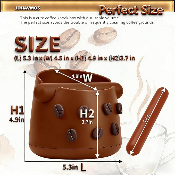 5-Inch Espresso Knock Box, Holds 15+ Coffee Pucks with Barista Towels, Removable Knock Bar & Anti-Slip Base, Espresso Machine Accessories for Home/Office (Classic Brown)