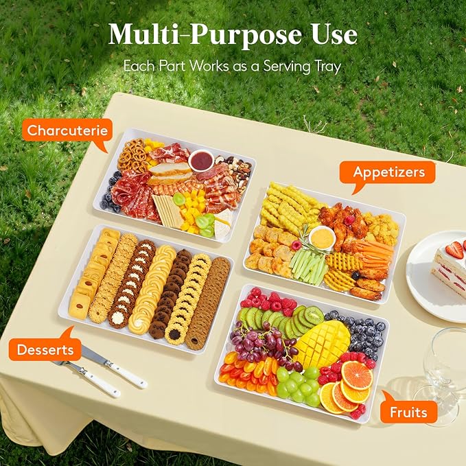 Lifewit Plastic Serving Tray for Party Supplies, 16" x 12" White Trays for Serving Food, Reusable Large Platter for Buffet, Fruit, Dessert, Snack, Veggie, Kitchen and Outdoor Use, Rectangle, 6 Pcs