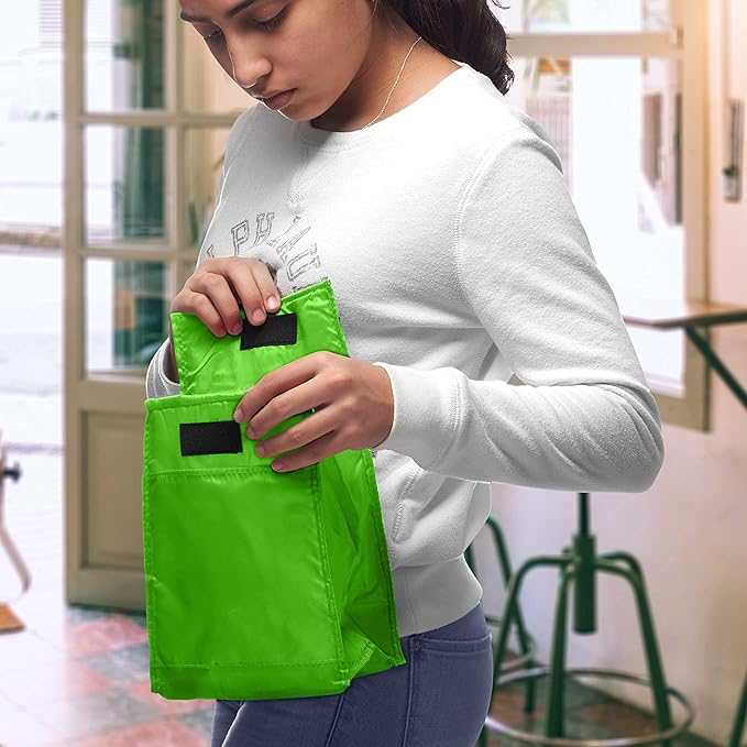 DISCOUNT PROMOS 10 Hook and Loop Insulated Lunch Bags Set - Polyester, Durable, Vibrant, Reusable - Green