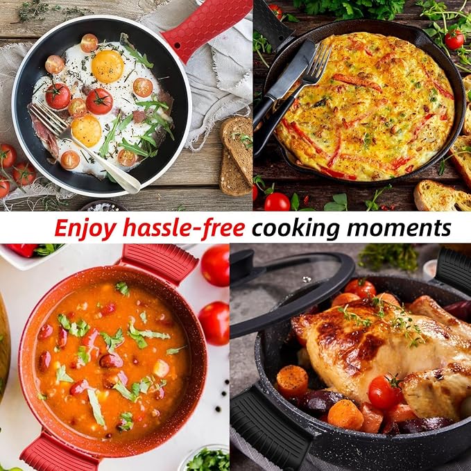 4 Pack Silicone Hot Handle Holder Cover Cast Iron Handle Cover Silicone Pot Holders Heat Resistant Assist Pan Handle Sleeve Non-Slip Pot Handle Covers for Cast Iron Skillet Metal Pan(Black)