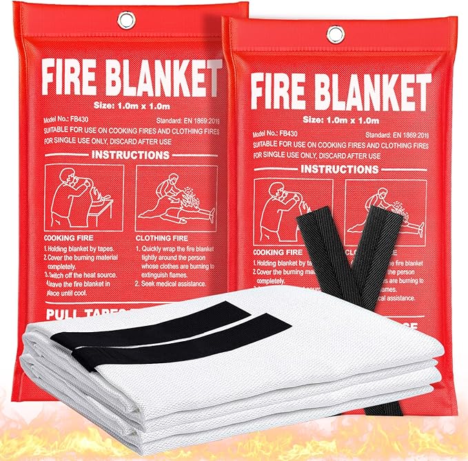 Fire Blanket 2 Pack - 40" x 40" Prepared Emergency Fire Blanket | For Home and Kitchen, RV, Grill, Fireplace, Safe & Easy for Young Adults and Elderly Living Alone | Fiberglass CE Certified