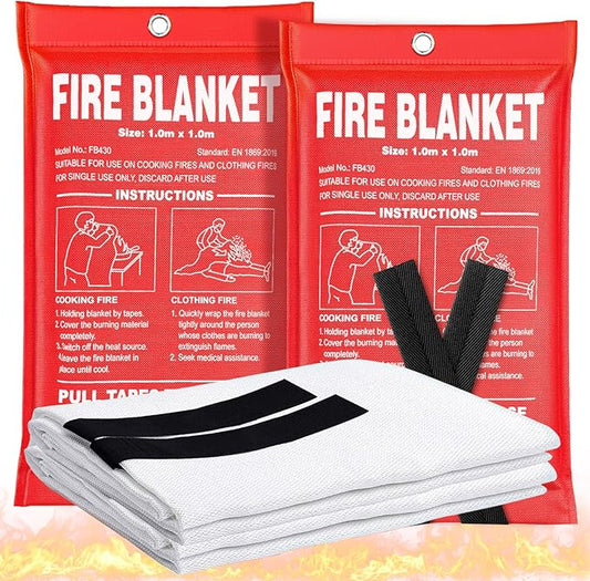Fire Blanket 2 Pack - 40" x 40" Prepared Emergency Fire Blanket | For Home and Kitchen, RV, Grill, Fireplace, Safe & Easy for Young Adults and Elderly Living Alone | Fiberglass CE Certified