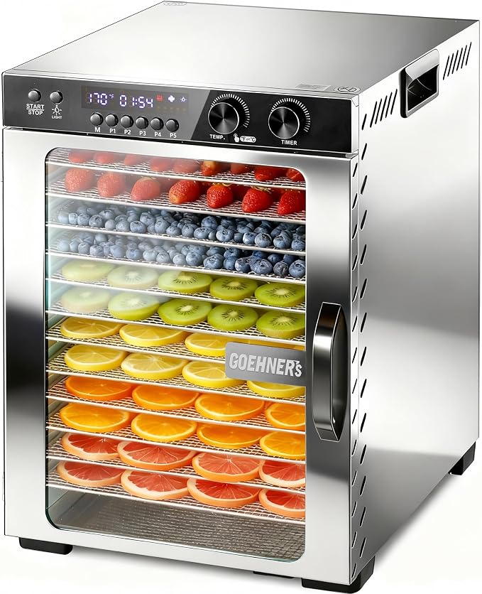 Commercial Food Dehydrator Machine 12 Stainless Steel Trays, 12ft² Meat Dehydrator for Jerky Up to 194°F with 5 Presets and 48H Timer, 1100W Food Dryer for Dog Treats, Herbs, Fruit and Veggies