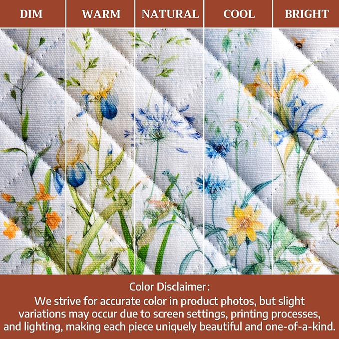 Maison d' Hermine Pot Holders 100% Cotton Potholders (8" x 8", Pack of 1) | Heat Resistant Hot Pads with Loop BBQ Cooking Baking Farmhouse Kitchen Handling Hot Pans Spring Summer - Fleurs De Mai