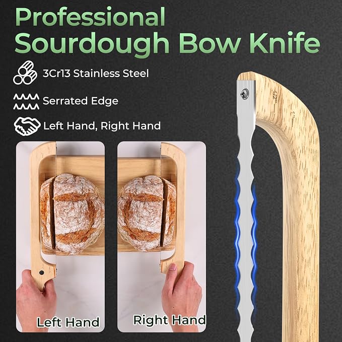 Upgrade Bread Bow Knife and Board Set,Sourdough Bread Slicer and Bread Cutting Board with Magnetic Storage,Space-saving,Right & Left Handed,Perfect for Bagels,Homemade,Ideal Baking Gifts for Woman