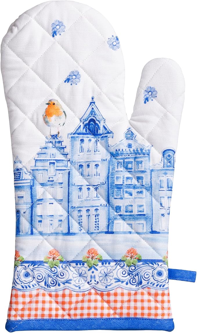 Maison d'Hermine Oven Gloves 100% Cotton Oven Mitt (7" x 13", Pack of 1) | With Loop Heat Resistant BBQ Cooking Gloves Baking Grilling Kitchen Handling Hot Pans Spring Summer - Amsterdam Canals