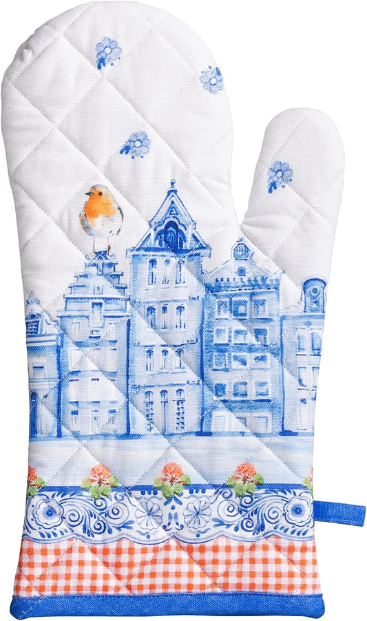 Maison d'Hermine Oven Gloves 100% Cotton Oven Mitt (7" x 13", Pack of 1) | With Loop Heat Resistant BBQ Cooking Gloves Baking Grilling Kitchen Handling Hot Pans Spring Summer - Amsterdam Canals