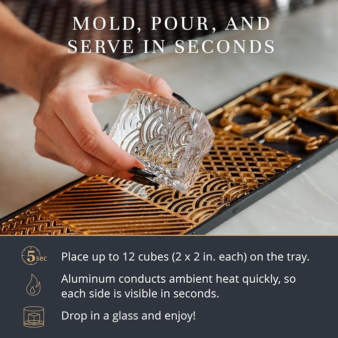 Death & Co Clear Ice Cube Maker Design Tray - Craft Modern Bourbon & Cocktails in 5 Seconds - Whiskey Mold Cube Ice Stamp – Bartender Accessories - Old Fashion Cocktails by Ash Harbor X Death and Co