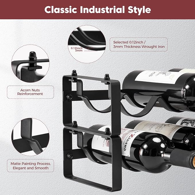 Stackable Wine Rack Countertop, 2 Tier 8 Bottle Wine Holder for Cabinet Bar | Sturdy Tabletop Wine Holder Stand for Pantry Bar, Freestanding Wire Metal Wine Bottle Rack Small Wine Storage Organizers