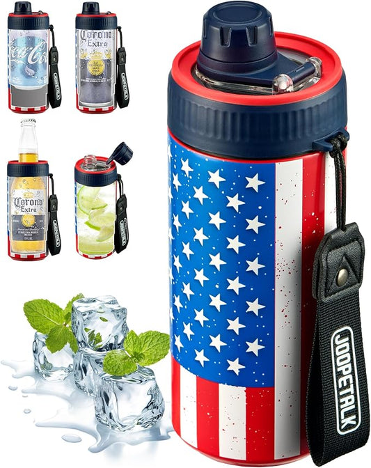 JOOPETALK Universal Can Cooler with Lid Fits All 12oz Cans& Bottles, 100% Leak-Proof Water Bottle, 4-in-1 Insulated Can Cooler for Beer, Soda & Energy Drinks, Dishwasher Safe