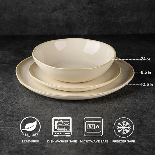 AmorArc Ceramic Dinnerware Sets,Handmade Reactive Glaze Stoneware Plates and Bowls Sets,Highly Scratch Resistant | Dishwasher & Microwave Safe Dishes Set,Service for 4 (12pc)