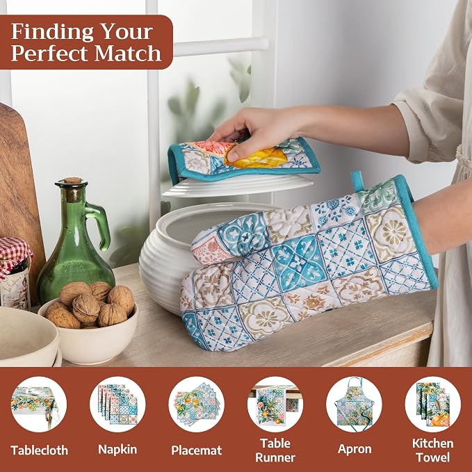 Maison d' Hermine Pot Holders 100% Cotton Potholders (8" x 8", Pack of 2) | Heat Resistant Hot Pads with Loop BBQ Cooking Baking Farmhouse Kitchen Handling Hot Pans Spring Summer - Agrume