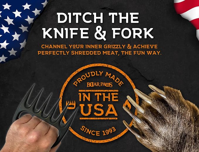 The Original Bear Paw Meat Shredder - Claws for Shredding Pork, Chicken & Any Meat (Black) | Shredder Claws for Pulled Pork, USA Made - Easily Lift, Shred, Pull and Serve Pork, Chicken, Brisket and Turkey