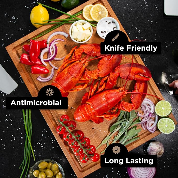 16" Classic Cherry Reversible Cutting Board with Juice Groove | 16-Inch Reversible Cherry Cutting Board with Deep Juice Groove and Side Handles for Chopping, Carving, and Serving