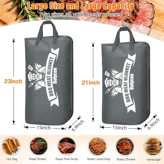 Upgraded BBQ Blanket for Resting Meat -Smoker Accessories Insulated Meat Resting Bag with Wide Mouth for Brisket/Steak/Pork Shoulder/Turkey - BBQ Accessories Grilling Gifts for Men(Gray, 23inch)