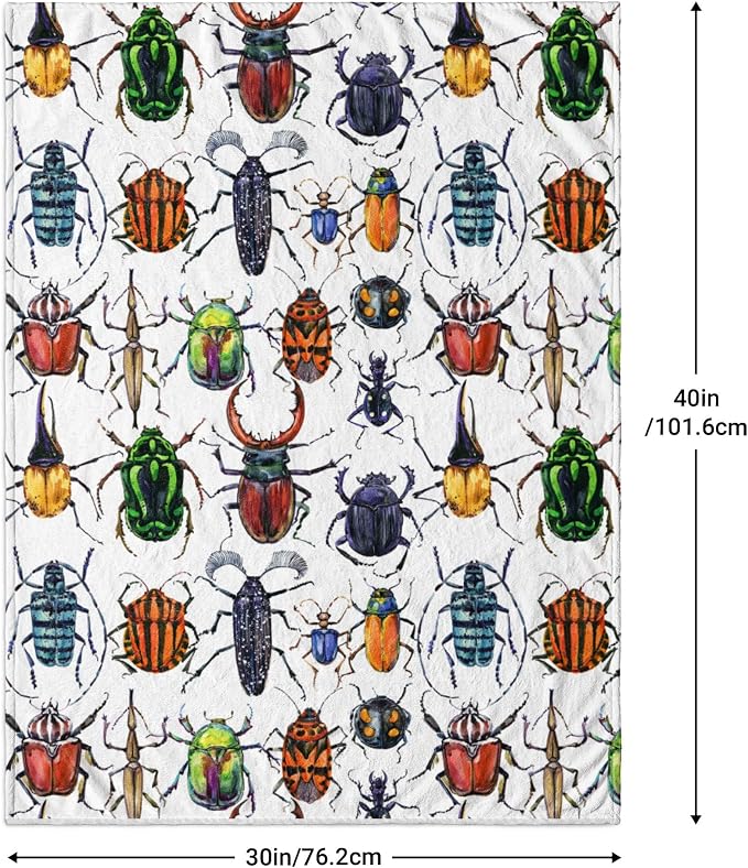 Beetle Baby Blanket 30x40 Inches - Ultra Soft Bugs Print Flannel Throw Blankets - Colorful Insect Nursery Blanket for Infants & Toddlers - Crib & Stroller Blanket - Bug Lover Gift for Kids