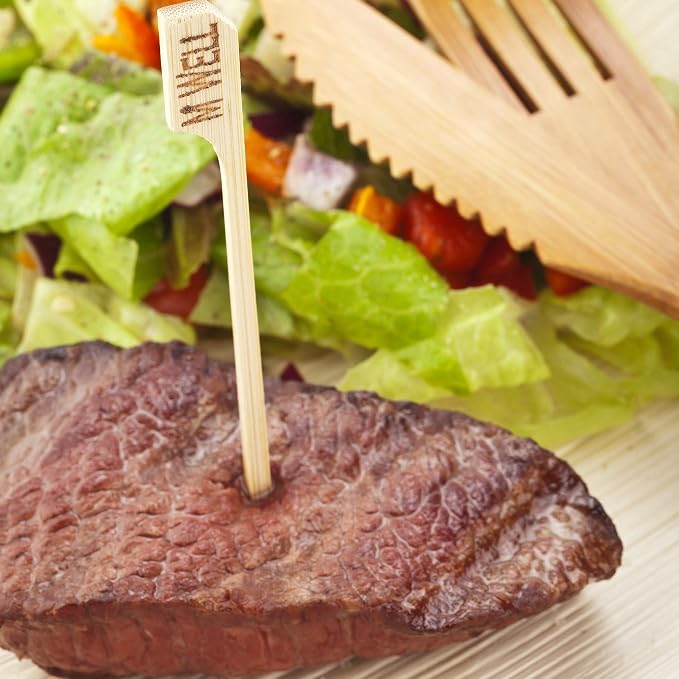 Restaurantware RW Smart 4 Inch Medium Well Markers 1000 Disposable Meat Marker Sticks - With Medium Well Embossing Paddle Design Bamboo Steak Markers For Barbeques Parties Or Buffets