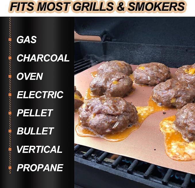 UBeesize Copper Grill Mats 6-Pack, Non-Stick PFOA-Free, 500°F Heat Resistant, Easy Clean, Cut-to-Fit for Gas/Charcoal/Infrared Grills, Camping Accessories for Steak Chicken Fish Vegetables
