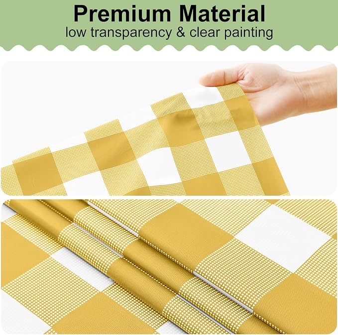 6 Packs Buffalo Disposable Table Cloth, 54 x 108 Inch Waterproof Plastic Tablecloth, Rectangle Gold and White Checkered Table Covers for Picnic, Birthday, Party, Back to School