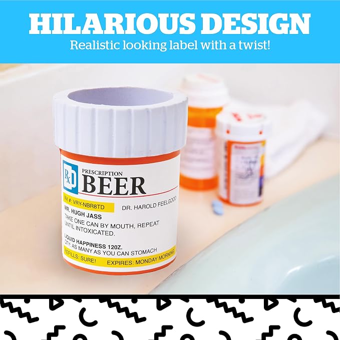Foam Drink Kooler, Soft Sided Beer Cooler, Portable Party Beverage Holder for Soda Cans, Funny Can Cooler - Prescription Pill Bottle