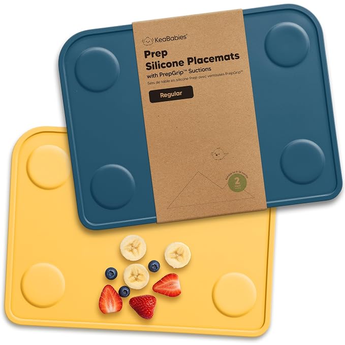 KeaBabies 2pk Silicone Placemats for Toddlers, Kids, 12x9 (Valiant) | Non Slip Suction Silicone Placemat for Restaurants, Dining Table,Travel, Easy to Clean, Food Grade/BPA-Free, Small Table Mat
