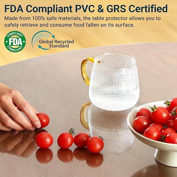 Clear Round Table Cover Protector 40 Inch, 1.5mm Transparent Plastic Table Protector Waterproof, Anti-Scratch Clear Desk Mat for Office Desktop Dresser Dining Table, FDA Compliant