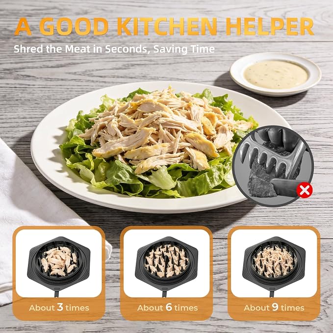 CLEANGOR Chicken Shredder Tool Twist Large, BPA Free Meat Shredder | with Ergonomic Handle, Non-Slip Food Shredder Tool for Pork, Beef, Set of Chicken Breast Shredder with Brush & Fork