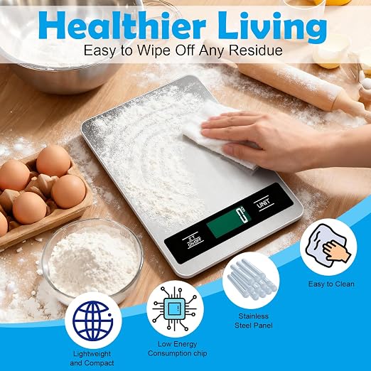 Food Digital Scale 33lb Kitchen Digital Scale Grams and Ounces for Weight Loss Baking Cooking Keto and Meal Prep Backlight LCD Smart Tare Waterproof 304 Stainless Steel