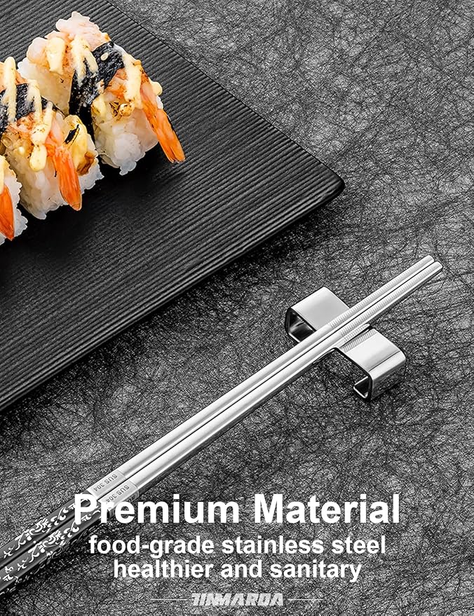 TINMARDA Metal Chopsticks Reusable, 3 Pairs Chop Sticks Reusable Dishwasher Safe, Titanium Plated Non-Slip Stainless Steel Chopsticks Present Set (Black Silver)