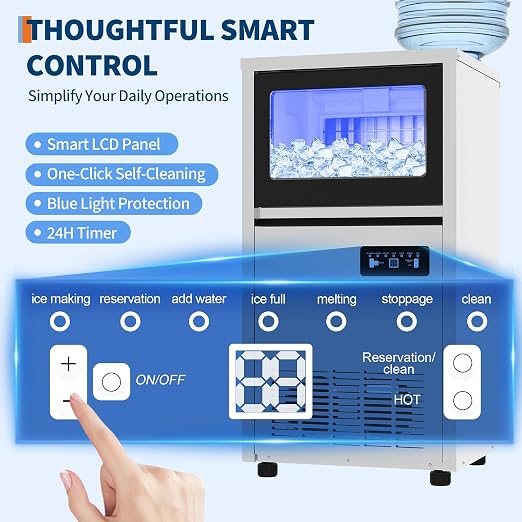 Commercial Ice Maker Machine 130lbs/24h, 36lbs Storage, Dual Water Inlet Mode,Built-in/Freestanding/Under Counter Ice Maker with LED Display & Self-Cleaning ETL Certified for Home Bar Restaurant
