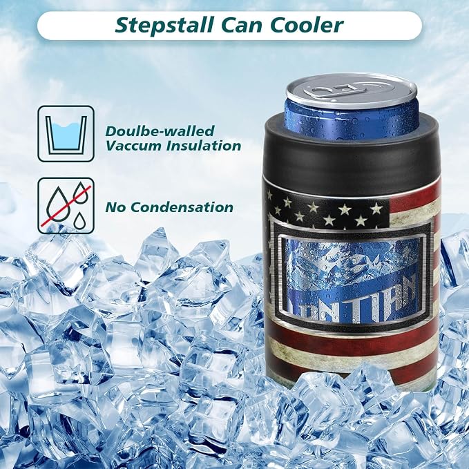 Stepstall 14 oz. Beer Bottle and Can Cooler with Beer Opener,3 in 1 Slim Can Beer Bottle Insulators Holder, Stainless Steel Double Walled Insulated Can Cooler for Beer,Soda, Flag