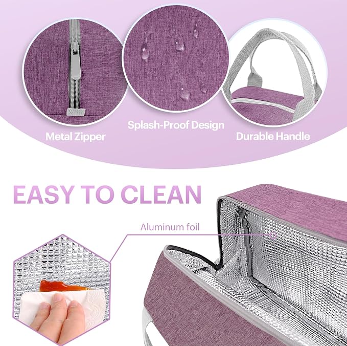 Lunch Bag for Women & Men Adult Insulated Lunch Box, Small Leakproof Cooler Food Lunch Containers Reusable High Capacity Lunch Tote Bags for Work, Travel, Outdoor - Deep purple
