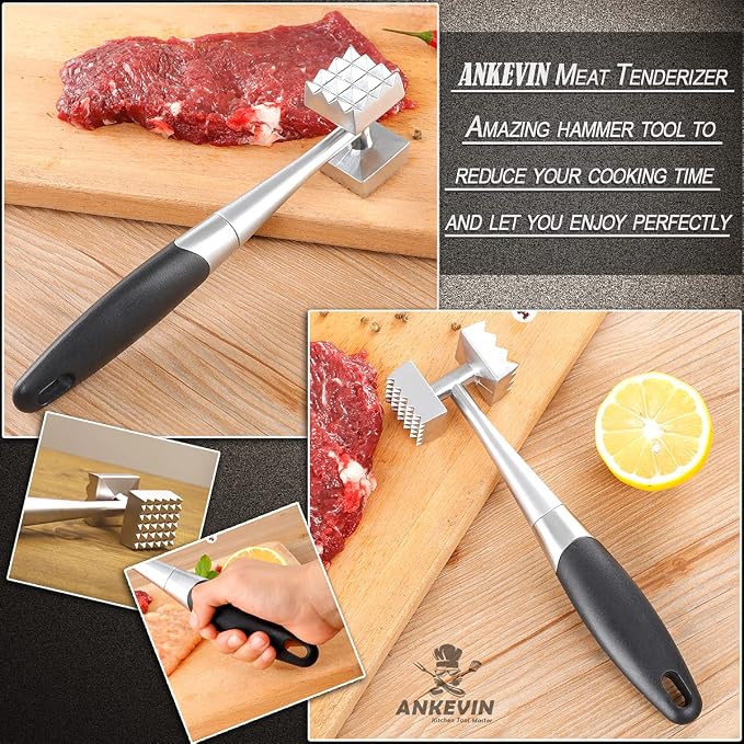 Meat Tenderizer, Dual-Sided Nails Meat Mallet, Meat Hammer Used for Steak, Chicken, Fish，Meat Pounder With Rubber Comfort Grip Handle, 8.8 inches Meat Tenderizer Tool