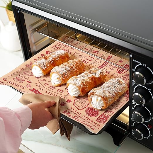 Outus 1000 Pcs 12 x 12 Inch Deli Wax Paper Sheets Grease Resistant Tray Basket Liners Newsprint Paper Water and Grease Proof Sandwich Wrapping Square Hot Dog Wrappers for Food Baking (Red on Brown)