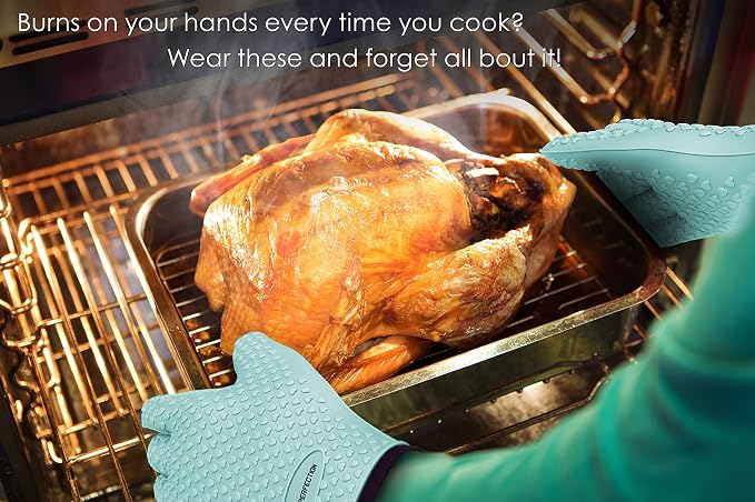 KITCHEN PERFECTION S Silicone Smoker BBQ Gloves - Heat Resistant Oven Mitts | Waterproof, 5-Finger Design For A Better Grip, for Pitmasters, Meat Smoking, Grilling, Cooking, Frying Turkey | Grill Gift